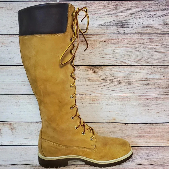 Timberland Women's 7 M Tan Nubuck Leather Waterproof 14" Knee High Lace Up Boots - Picture 10 of 12